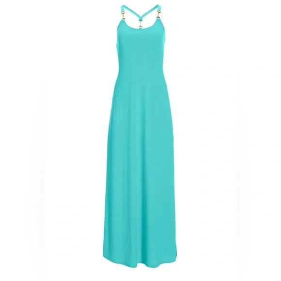 chinese dress ladies Kinsley Slinky Maxi Dress with Hardware / Lagoon | Meshki